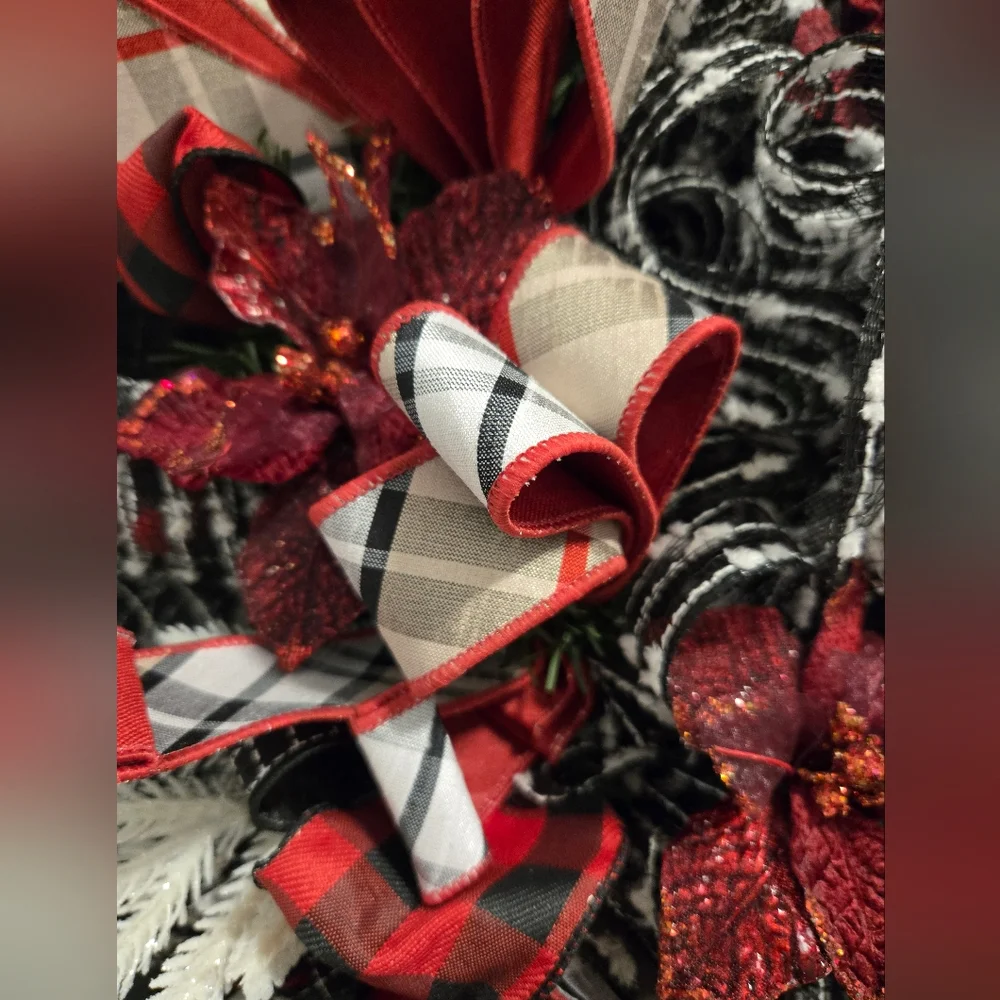 Festive Gnome Holiday Wreath - Red, Black, and White
